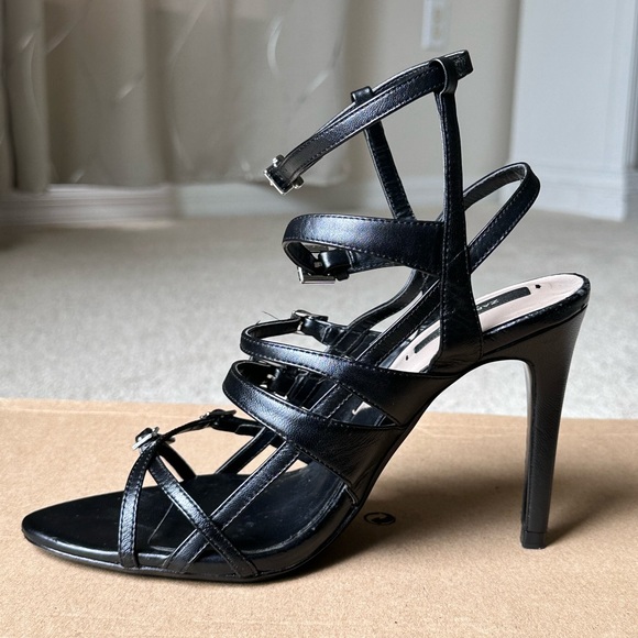 Zara Black Leather Strappy High Heel Sandals sz 8 - Picture 8 of 16